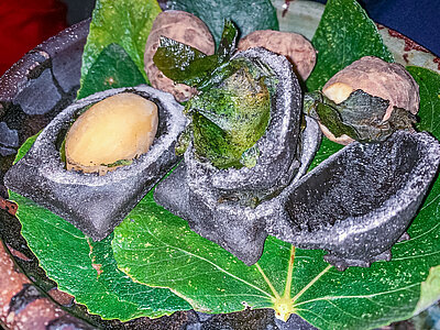 Topinambur in Salzkruste mit Feigenblattöl & Kokosnuss